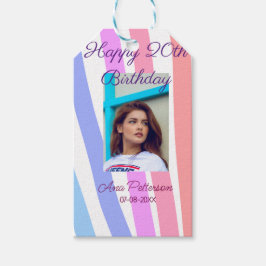 Happy 20th Birthday rainbow rustic boho lines phot Presentetikett