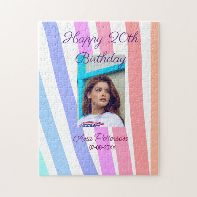 Happy 20th Birthday rainbow rustic boho lines phot Pussel (Vertikal)