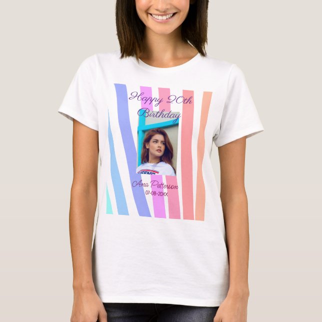 Happy 20th Birthday rainbow rustic boho lines phot T Shirt (Framsida)