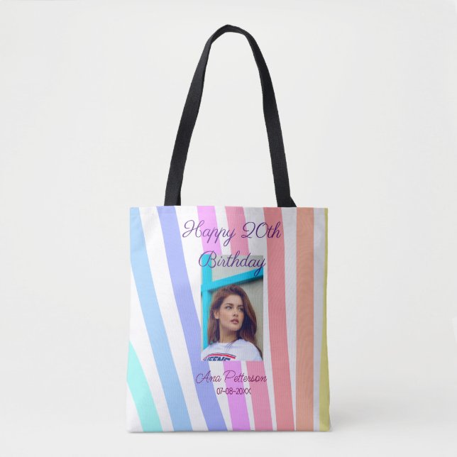 Happy 20th Birthday rainbow rustic boho lines phot Tygkasse (Framsida)