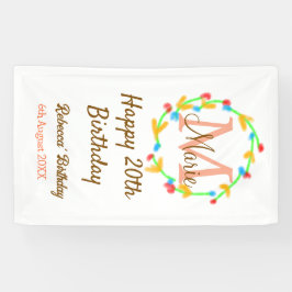 Happy 20th Birthday red add name monogram wreath