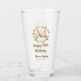 Happy 20th Birthday red add name monogram wreath Glaskopp