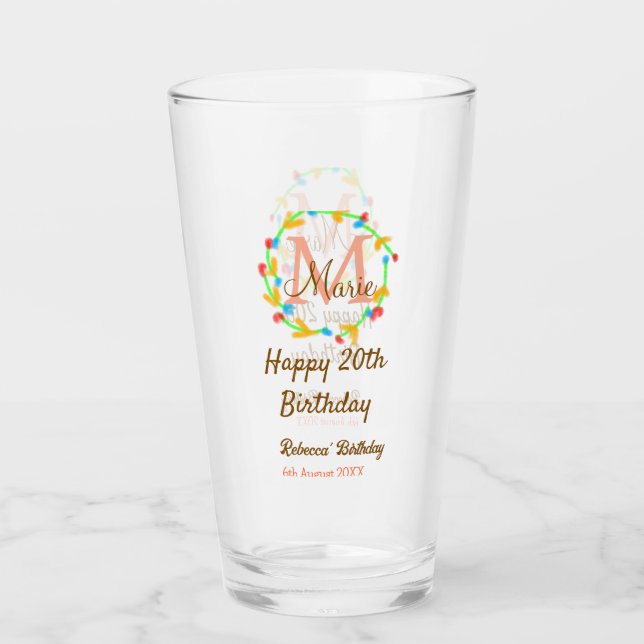 Happy 20th Birthday red add name monogram wreath Glaskopp (Framsida)