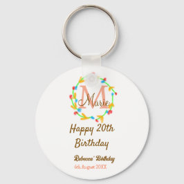 Happy 20th Birthday red add name monogram wreath Nyckelring