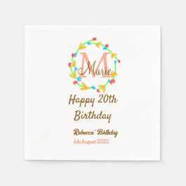 Happy 20th Birthday red add name monogram wreath Pappersservett
