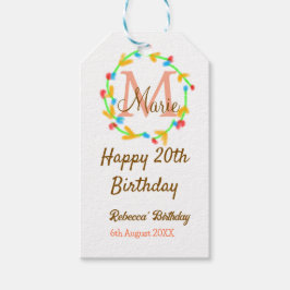 Happy 20th Birthday red add name monogram wreath Presentetikett
