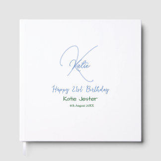 Happy 21st birthday blue add name monogram modern gästböcker
