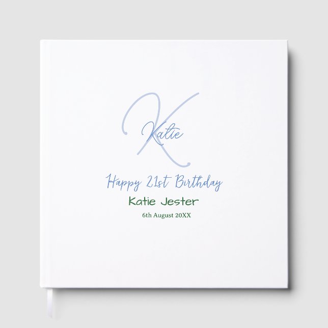 Happy 21st birthday blue add name monogram modern gästböcker (Framsida)