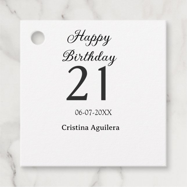 Happy 21st birthday bold letter simple name minima gåvor etiketter (Framsida)