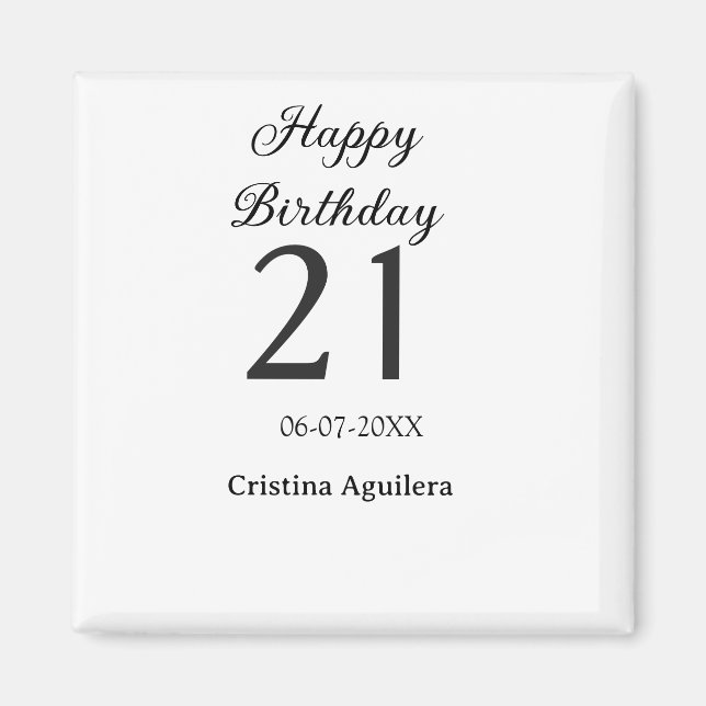 Happy 21st birthday bold letter simple name minima magnet (Framsidan)