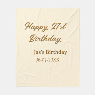 Happy 21st birthday brown pastel yellow name date  fleecefilt
