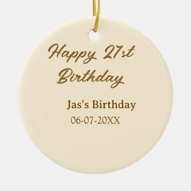 Happy 21st birthday brown pastel yellow name date  julgransprydnad keramik (Framsidan)