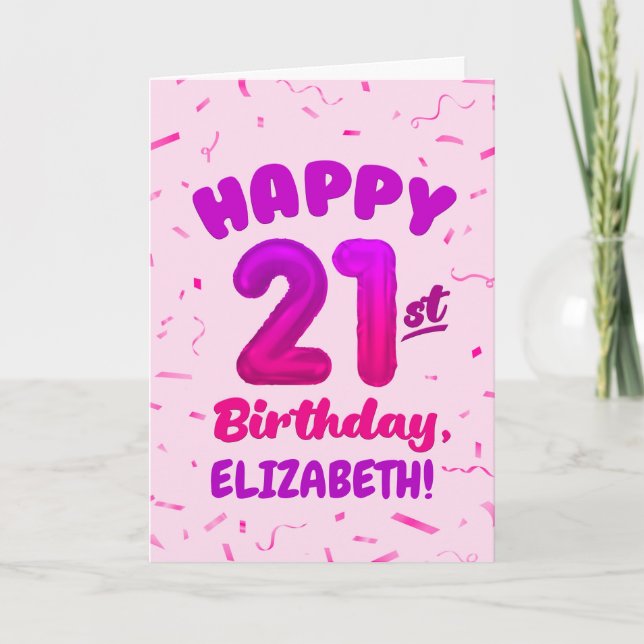 Happy 21st Birthday Card with Custom Name Kort (Framsida)