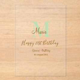 Happy 21st Birthday green add name monogram brown 