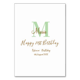 Happy 21st Birthday green add name monogram brown  Bordsnummer