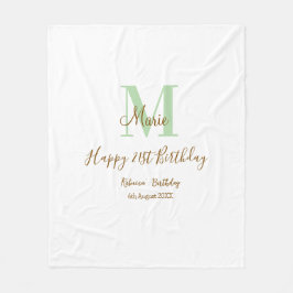 Happy 21st Birthday green add name monogram brown  Fleecefilt