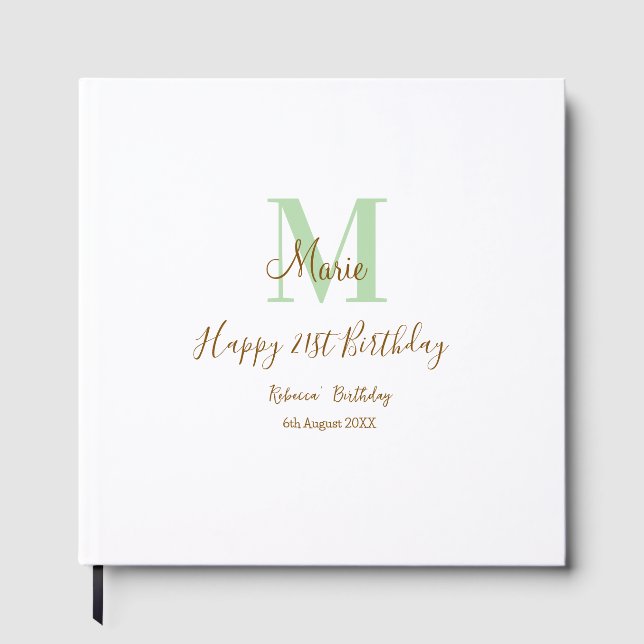 Happy 21st Birthday green add name monogram brown  Gästböcker (Framsida)