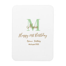 Happy 21st Birthday green add name monogram brown  Magnet
