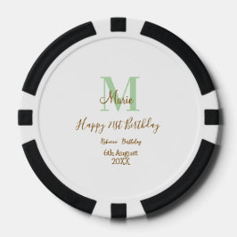 Happy 21st Birthday green add name monogram brown  Poker Marker