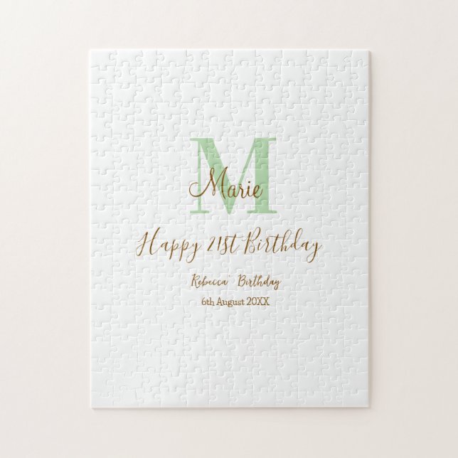 Happy 21st Birthday green add name monogram brown  Pussel (Vertikal)