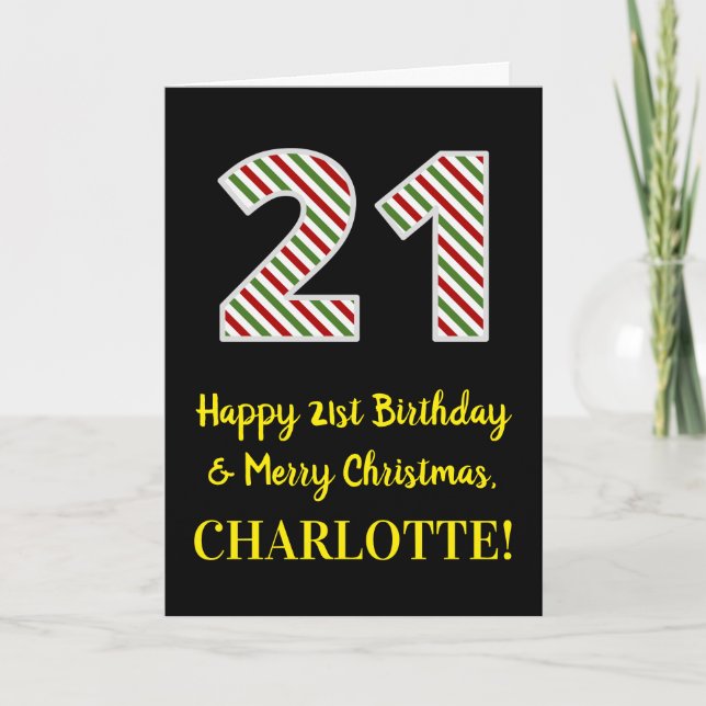 Happy 21st Birthday & Merry Christmas, Custom Name Kort (Framsida)