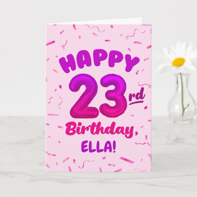 Happy 23rd Birthday Card with Custom Name Kort (Liten växt)