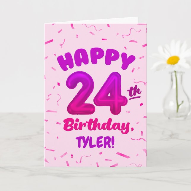 Happy 24th Birthday Card with Custom Name Kort (Liten växt)