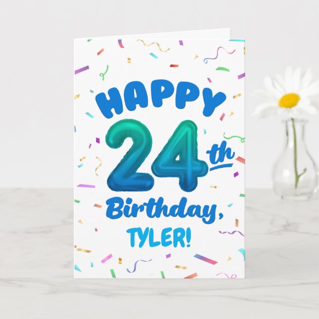 Happy 24th Birthday Card with Custom Name Kort (Liten växt)