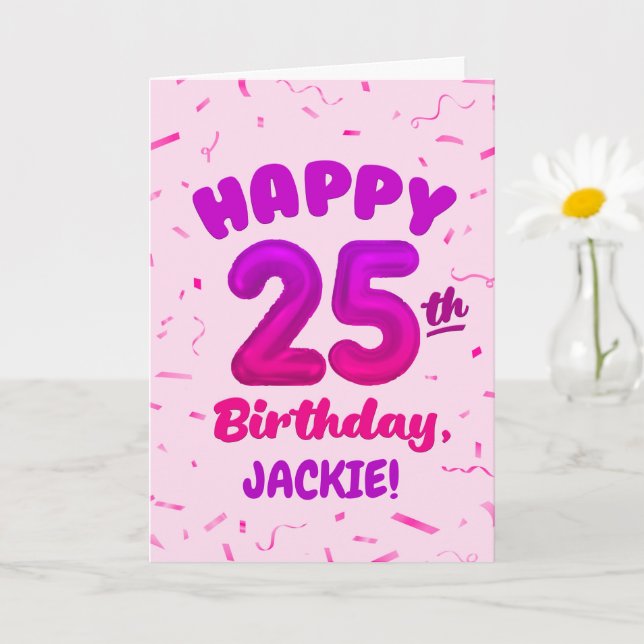Happy 25th Birthday Card with Custom Name Kort (Liten växt)