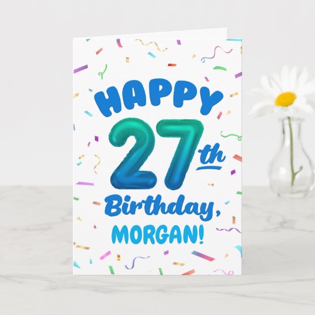 Happy 27th Birthday Card with Custom Name Kort (Liten växt)