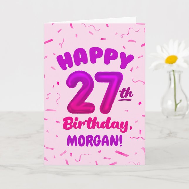 Happy 27th Birthday Card with Custom Name Kort (Liten växt)