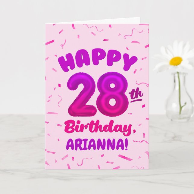 Happy 28th Birthday Card with Custom Name Kort (Liten växt)
