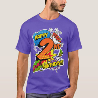 Happy 2nd Birthday Boys Comic Style superpower Sup T Shirt