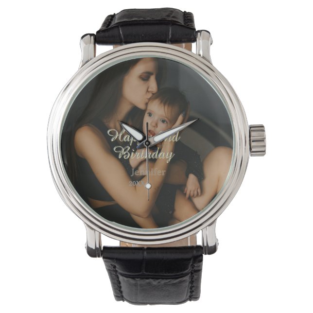 Happy 2nd birthday kids baby mother yellow gray na armbandsur (Framsida)
