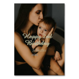 Happy 2nd birthday kids baby mother yellow gray na bordsnummer