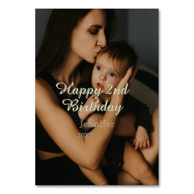 Happy 2nd birthday kids baby mother yellow gray na bordsnummer (Framsidan)