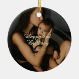 Happy 2nd birthday kids baby mother yellow gray na julgransprydnad keramik