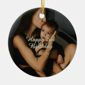 Happy 2nd birthday kids baby mother yellow gray na julgransprydnad keramik