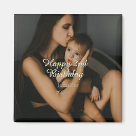 Happy 2nd birthday kids baby mother yellow gray na magnet