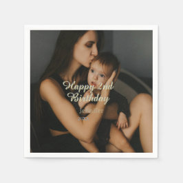 Happy 2nd birthday kids baby mother yellow gray na pappersservett