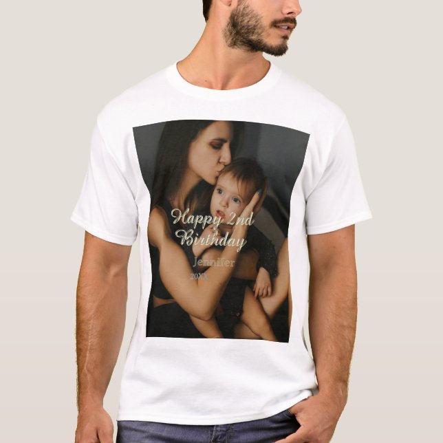 Happy 2nd birthday kids baby mother yellow gray na t shirt (Framsida)