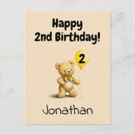 Happy 2nd Birthday, Personalized Teddy Bear Card,  Vykort