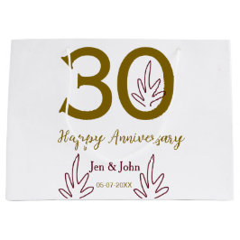 Happy 30th anniversary name date golden red leaf