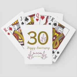 Happy 30th anniversary name date golden red leaf casinokort