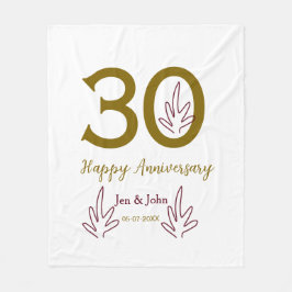 Happy 30th anniversary name date golden red leaf fleecefilt
