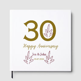 Happy 30th anniversary name date golden red leaf gästböcker