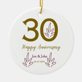 Happy 30th anniversary name date golden red leaf julgransprydnad keramik