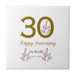Happy 30th anniversary name date golden red leaf kakelplatta