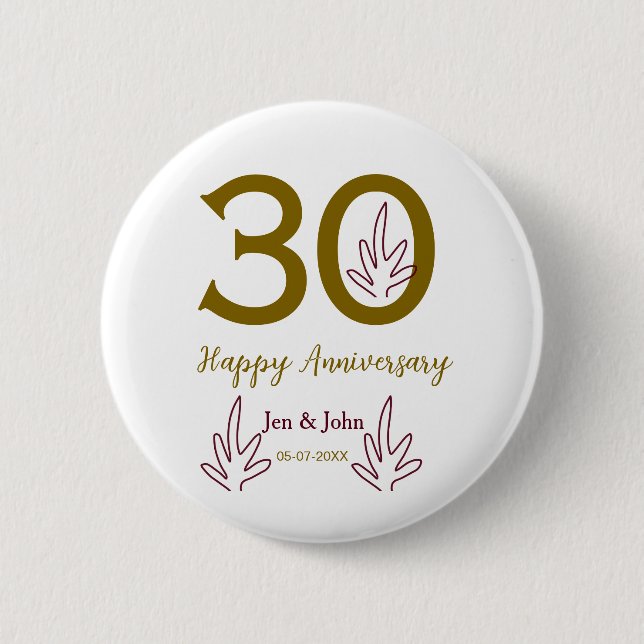 Happy 30th anniversary name date golden red leaf knapp (Framsida)