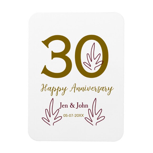Happy 30th anniversary name date golden red leaf magnet (Vertikal)